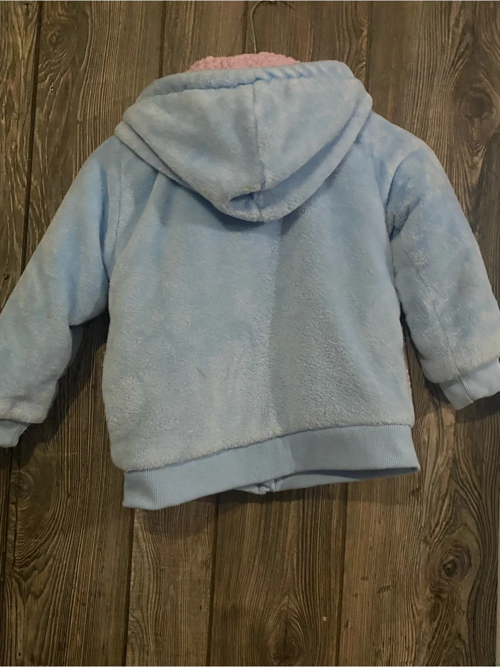 Disney Light Blue Plush Hooded Jacket with Pink Lining and Gold Accents